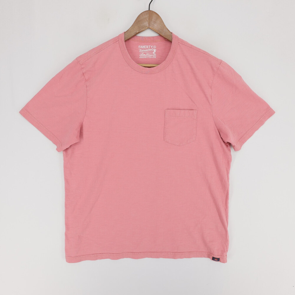Faherty Sunwashed Pocket T Shirt Mens XL Pink Organic Cotton Short Sleeve